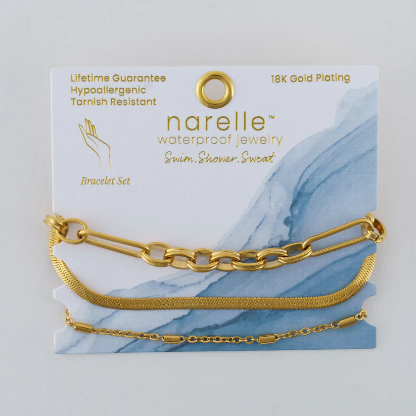 Multi Paper Clip, Snake and Dainty Chain Bracelet Set