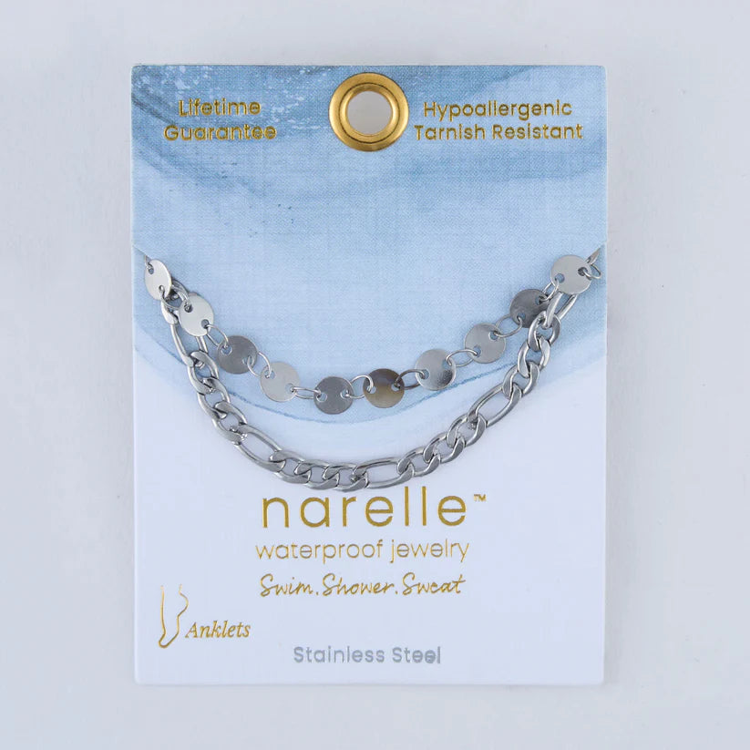 2 Rows Disc and Figaro Chain Anklet
