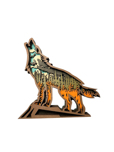 Orange Wolf 3D Wood Carving