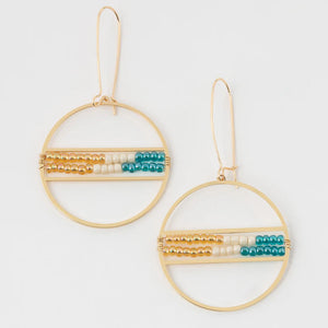 Gold Double Bar Hoop Seed Bead Earring