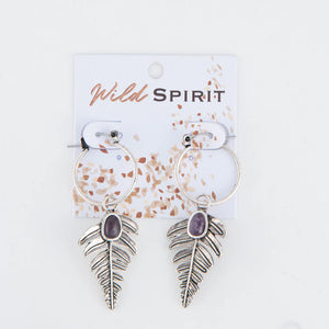 Stone Leaf Hoop Earrings