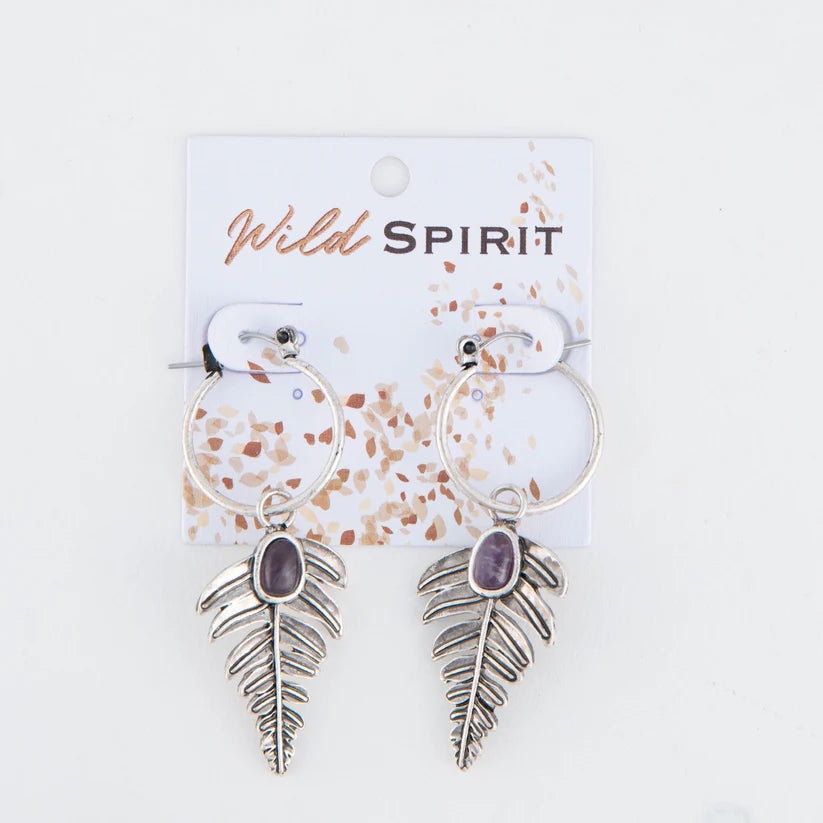 Stone Leaf Hoop Earrings