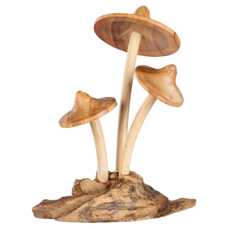 Triple Mushroom Wood Carving