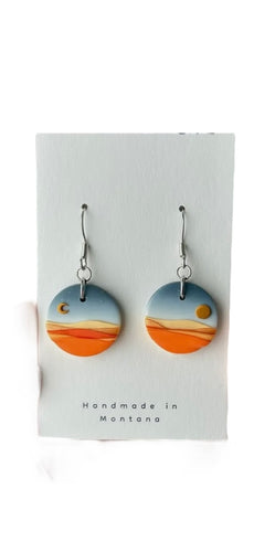 Celestial Mountain Landscape Clay Dangle Earrings