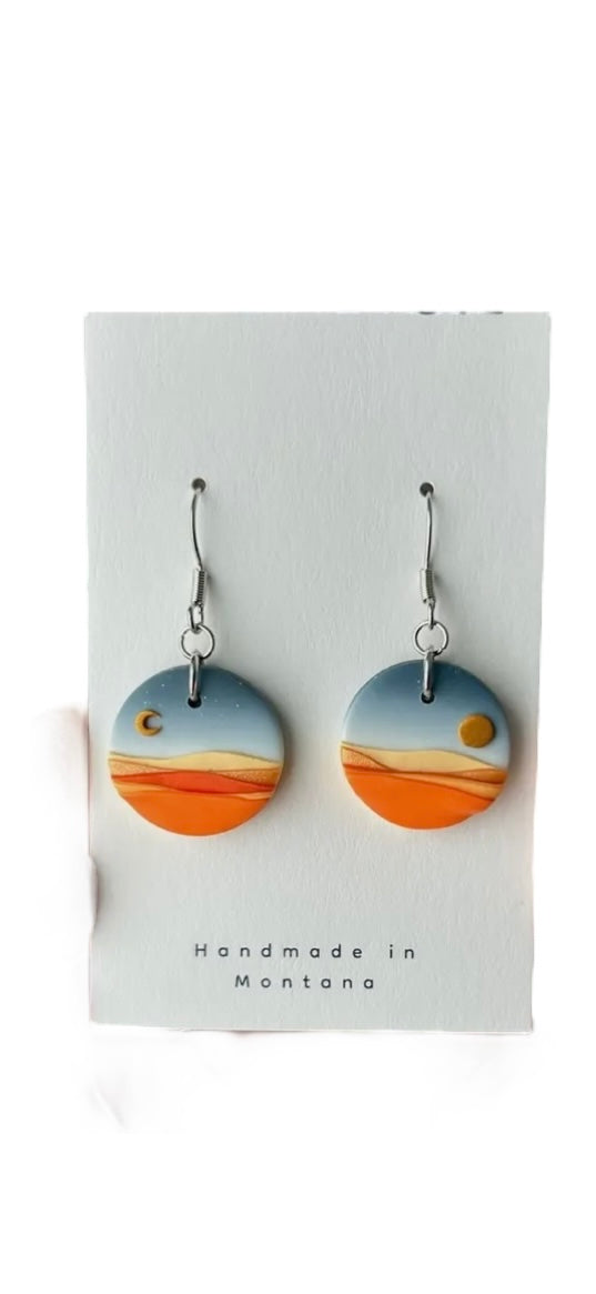 Celestial Mountain Landscape Clay Dangle Earrings