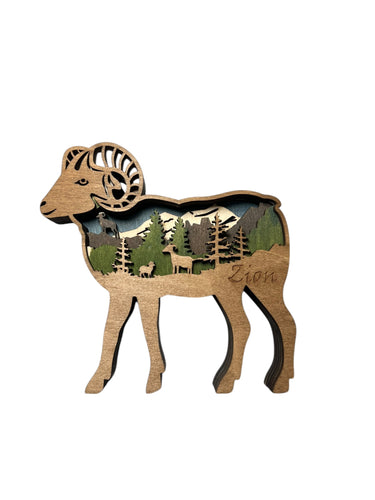 Mountain Ram 3D Wood Carving