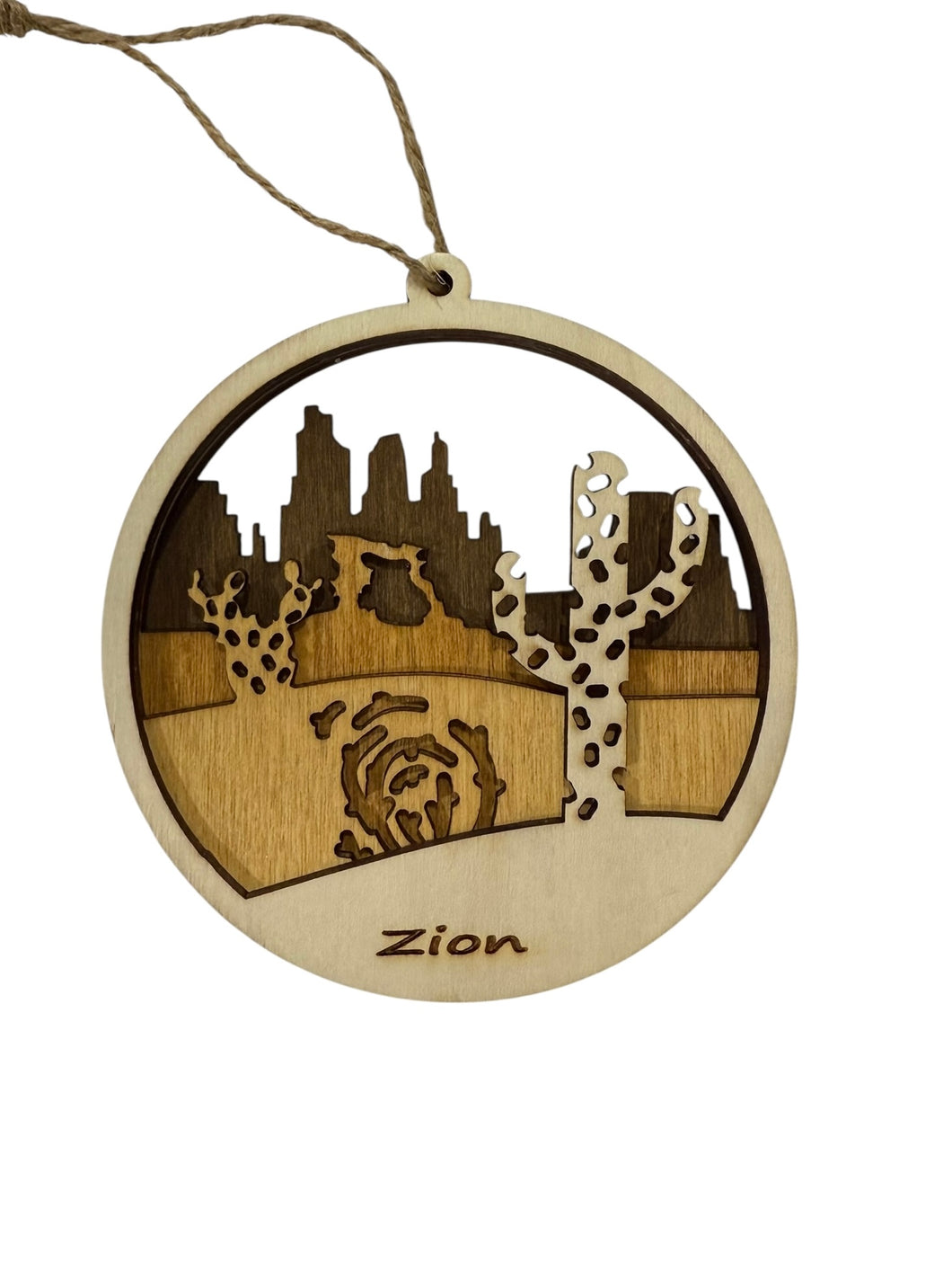 Desert Cactus Round Zion 3D Wood Ornament