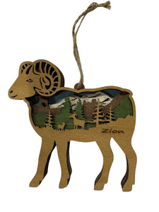 Mountain Ram Zion 3D Wood Ornament