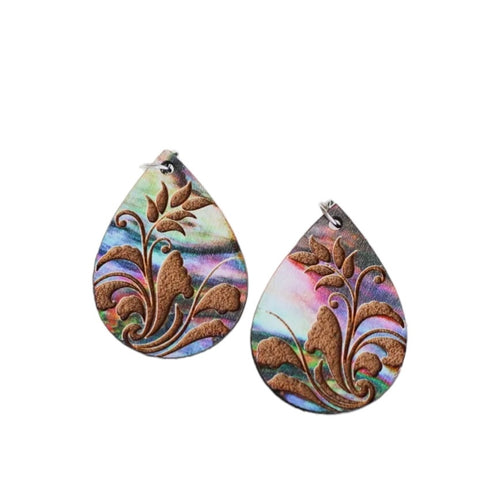 Watercolor Aurora Engraved Floral Earrings