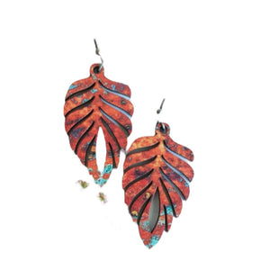 Feathered Leaf Wood Dangle Earrings