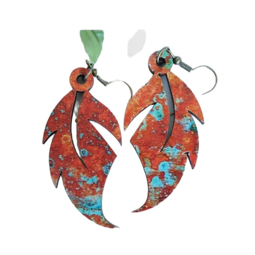 Copper Hooked Leaf Wood Dangle Earrings