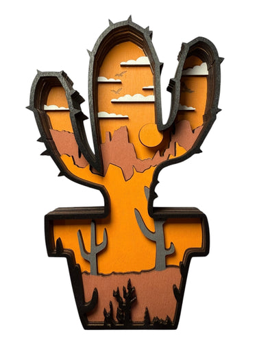 Planted Cactus 3D Wood Carving