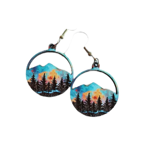 Ember Sunset Mountain Wood Dangle Earrings