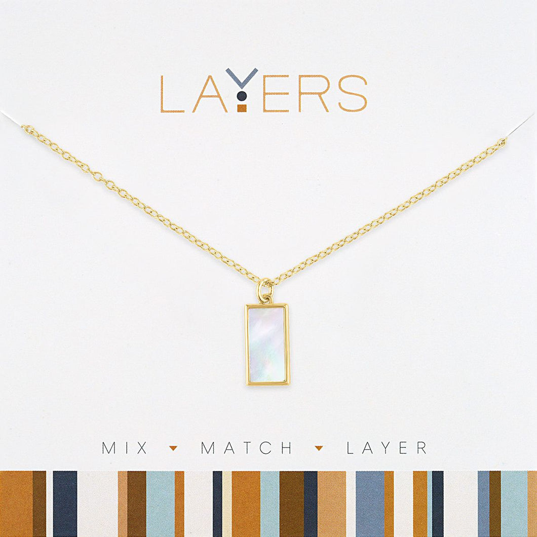 Layers Necklace 185G Gold Rectangular White SS