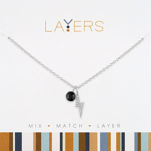 Layers Necklace 639S Silver Lightning Bolt & Jet Black