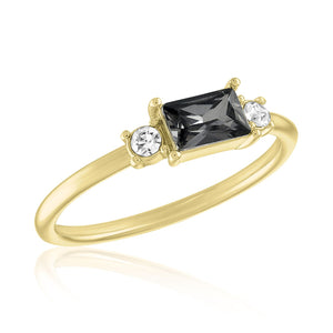 Stack Gold Ring - Style 73 -  Emerald Cut Black Diamond