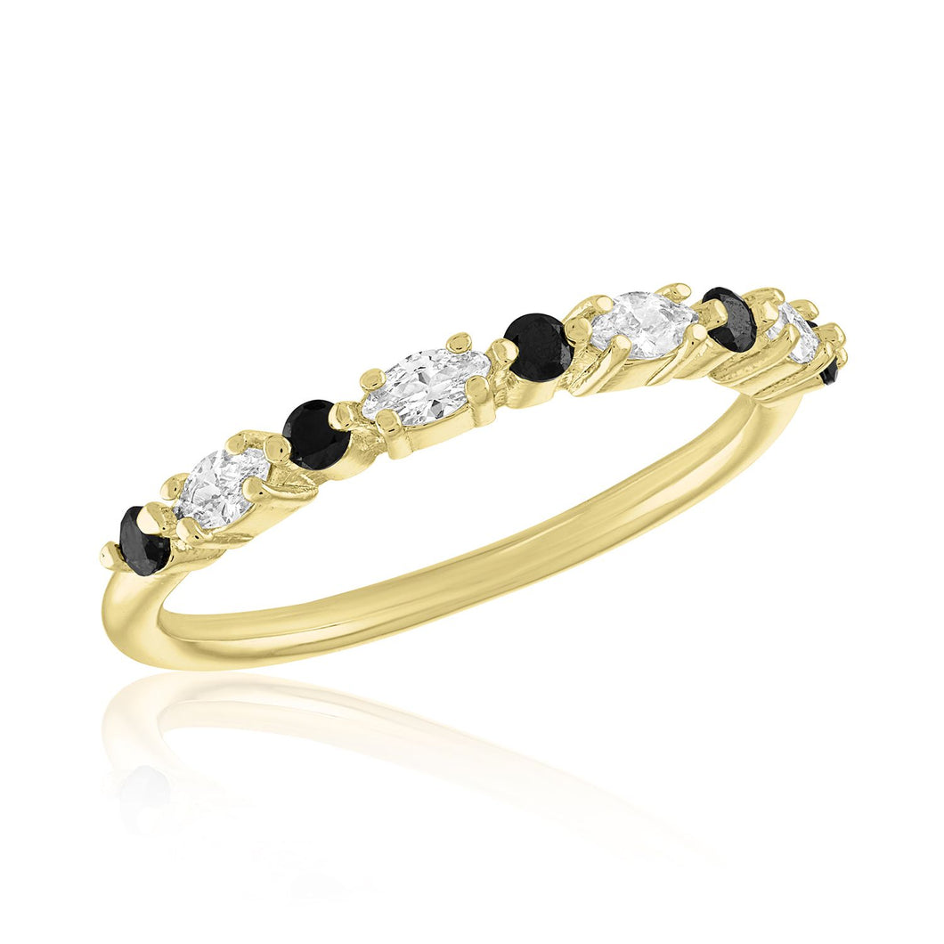 Stack Gold Ring - Style 80 - CZ & Jet Black Sequenced
