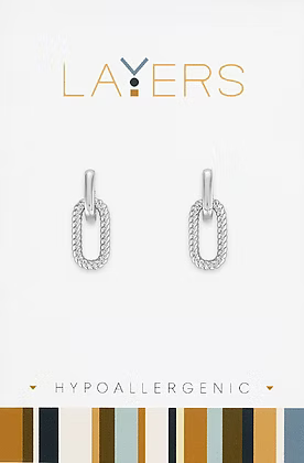 Layers Earrings 606S Silver Double Link Huggie