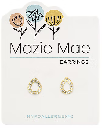 Gold Open CZ Teardrop Stud MM Earring