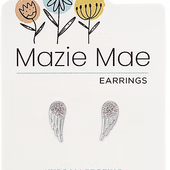 Silver CZ Angel Wing Stud MM Earring