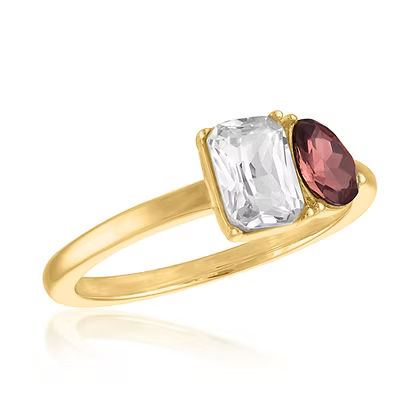Stack Gold Ring - Style 111 Burgundy Duo-Stone