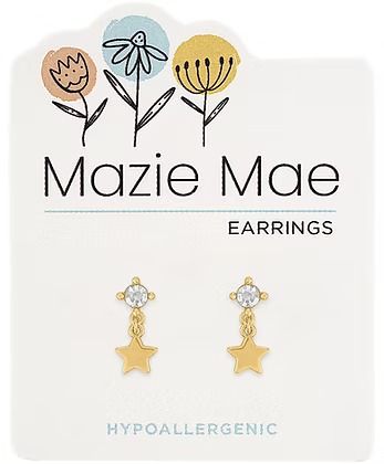 Gold CZ Star Drop Stud MM Earring