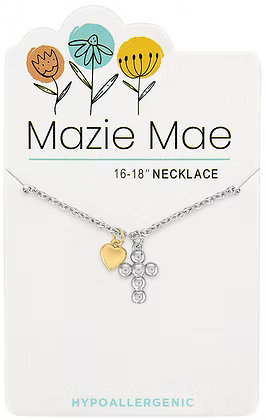 Silver Two-Tone Cross & Mini Heart MM Necklace