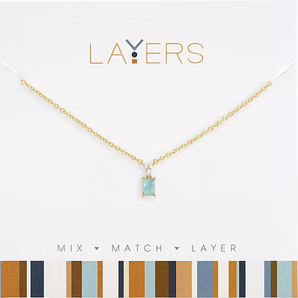 Layers Necklace 221G Gold Emerald Cut Sky Blue Drop