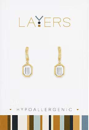 Layers Earrings 116G Gold Emerald Cut CZ Huggie