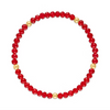 Red w Gold Ball Stretchy Facet Mila Bracelet