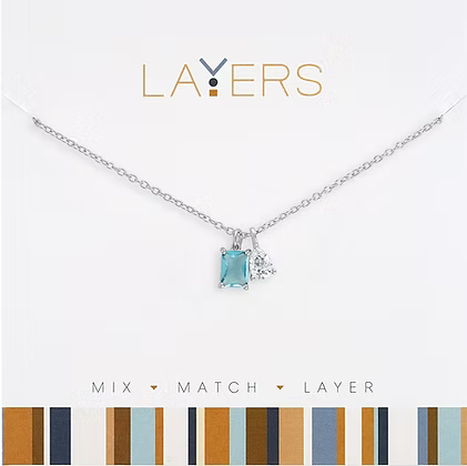 Layers Necklace 667S Silver Light Sapphire & Teardrop Dangle