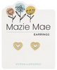 Gold Double Bordered CZ Heart Stud MM Earring