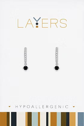 Layers Earrings 604S Silver Petite Jet Black CZ Huggie