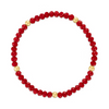 Cherry Red w Gold Ball Stretchy Facet Mila Bracelet