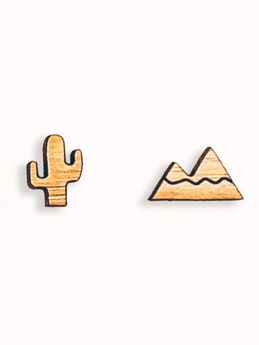 Mountain & Cactus Bamboo Earrings