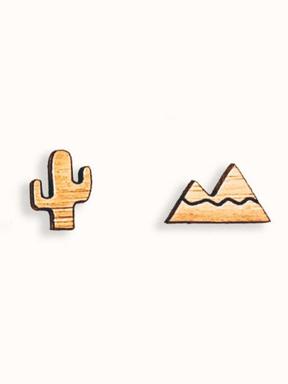 Mountain & Cactus Bamboo Earrings