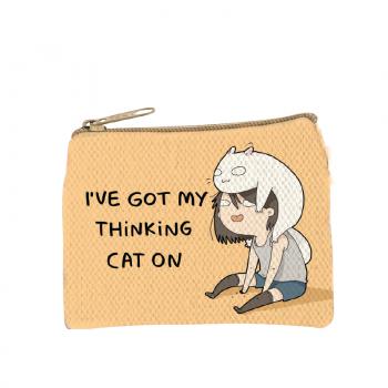 Thinking Cat On Cotton Coin Purse
