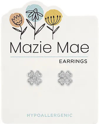 Silver CZ Clover Stud MM Earring