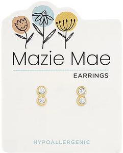 Gold Double Diamond Stud MM Earring