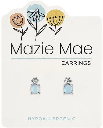 Silver CZ White Opal Double Stone Stud MM Earring