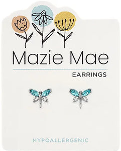 Silver Aquamarine Dragonfly Stud MM Earring