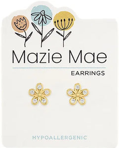 Gold CZ Flower Stud MM Earring