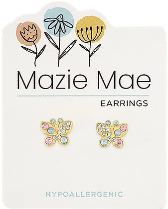 Gold Opal Vintage Rose Butterfly Stud MM Earring