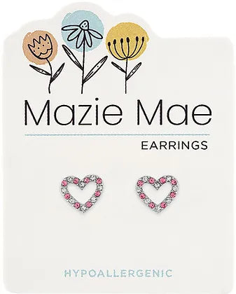 Silver CZ Light Rose Open Heart Stud MM Earring