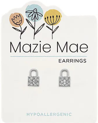 Silver CZ Padlock Stud MM Earring