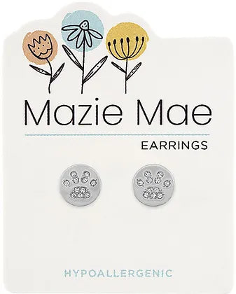 Silver CZ Paw Print Stud MM Earring