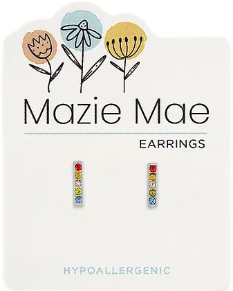 Silver Multi Color CZ Bar Stud MM Earring