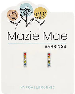Silver Multi Color CZ Bar Stud MM Earring