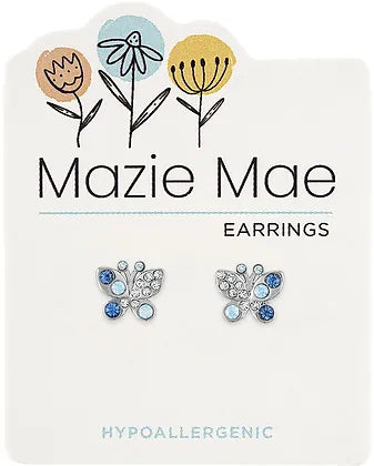 Silver Opal Aquamarine Butterfly Stud MM Earring