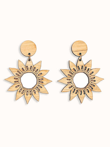 Large Sunflower Cut Out Bamboo Earrings*